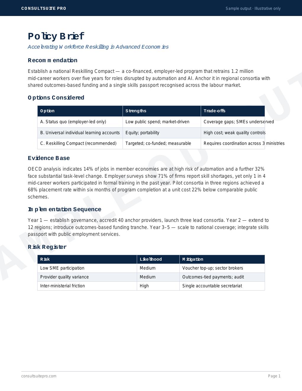 Policy Brief sample — first page preview