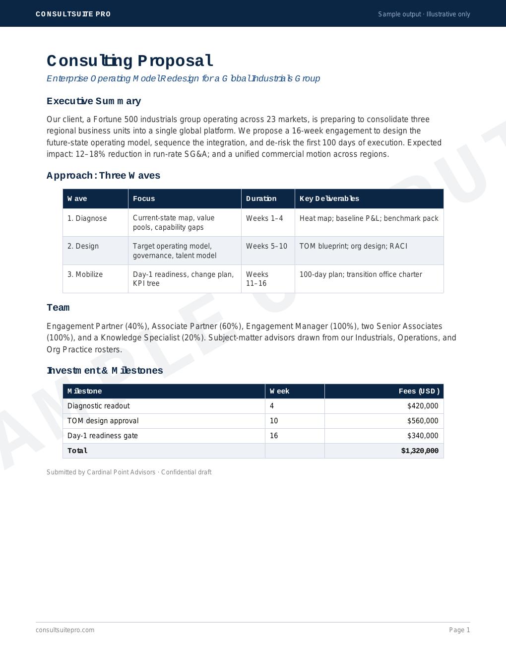 Consulting Proposal sample — first page preview